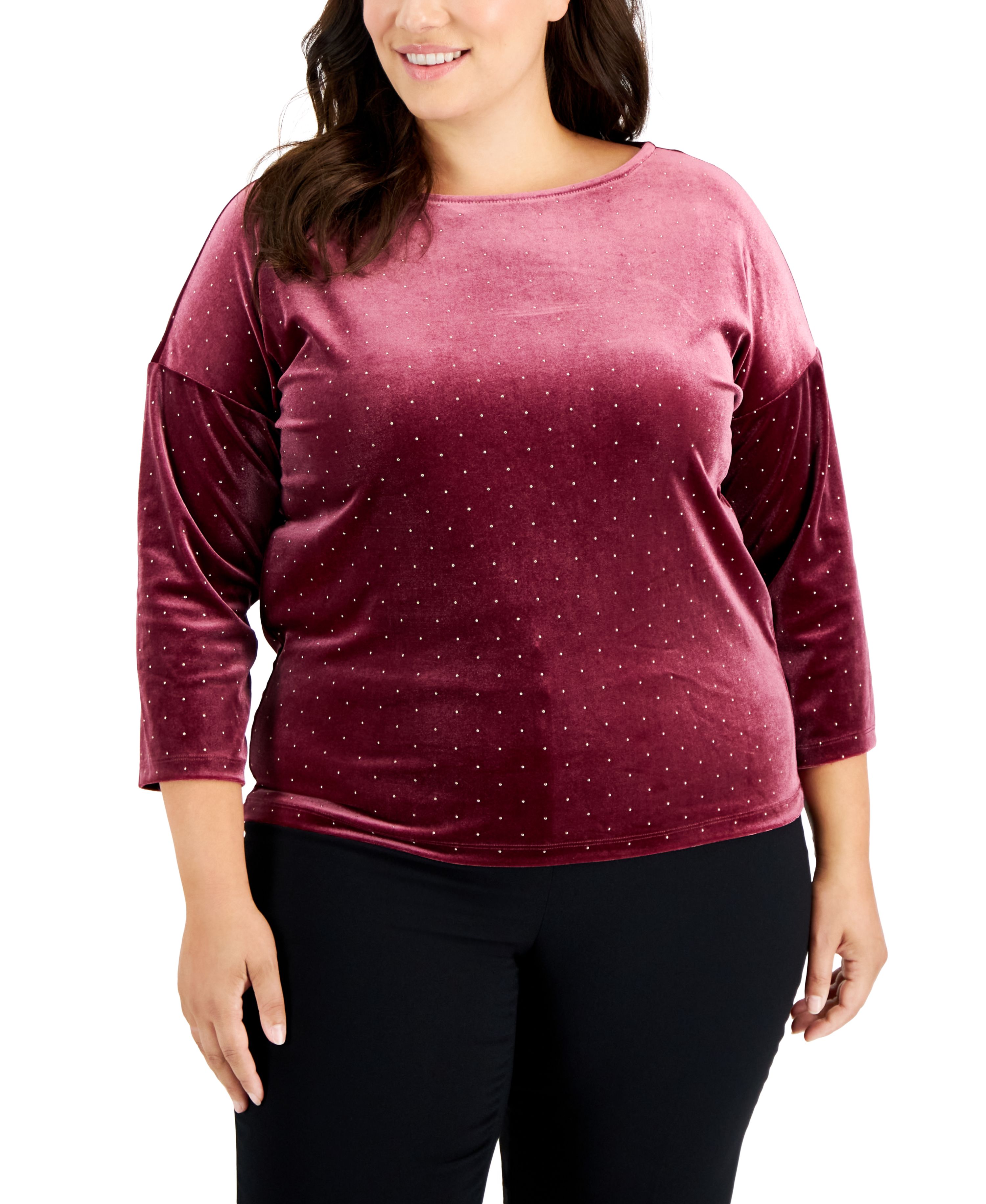 Plus Size Gift Giving Dew Drop Velour Dot-Print Top Chanti Gold 1X